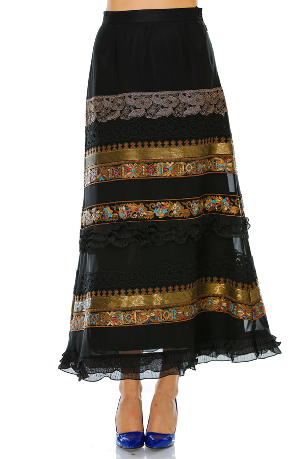 Fusta tull negru cu dantela M-63